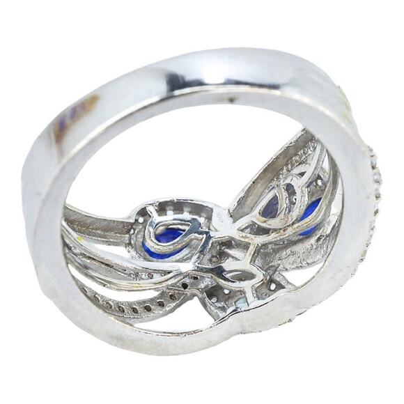 Sterling Silver Ring STS 925 Chuck Clemency Blue Crystals Size 8 Cocktail Bridal - Picture 3 of 7